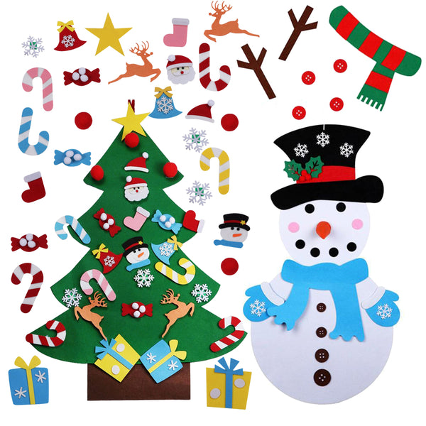 Christmas Bundle - 1 Felt Tree 1 Snowman and FREE Spare ornaments!